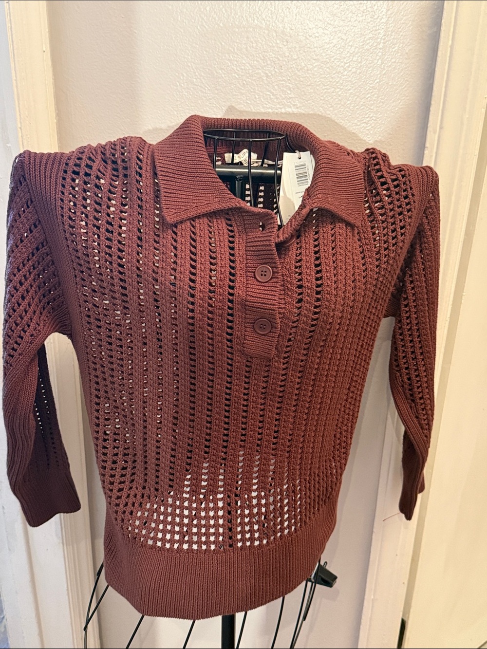 Z Supply Open-Knit Polo Sweater in Brown